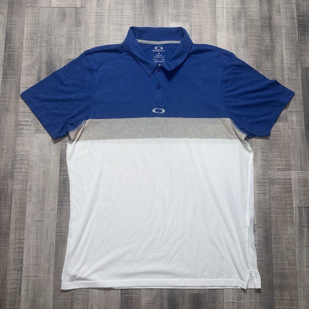 Oakley Mens Hydrolix Golf Polo Shirt Blue White Striped Short Sleeve XXL Regular